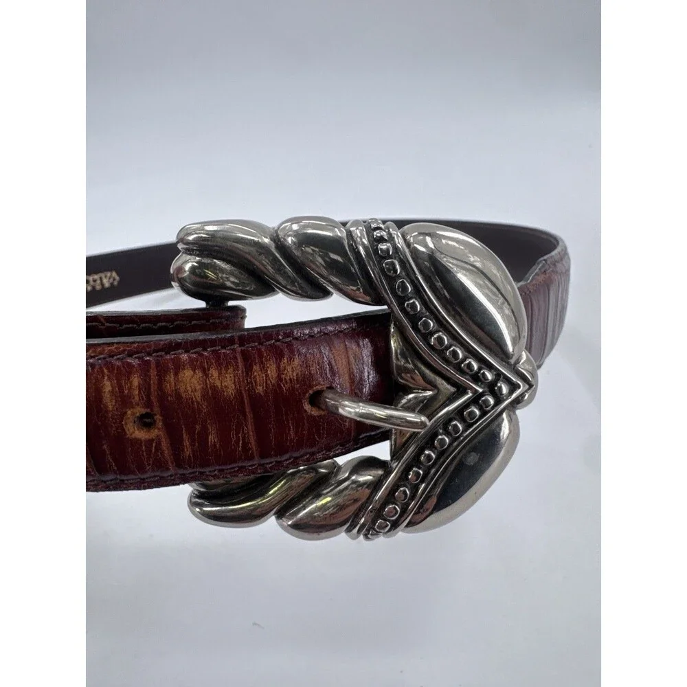 VICENZA Sport Sterling Silver Buckle On Brown Alligator Print Calfskin Belt 34
